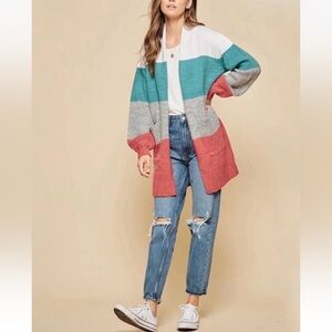 Andree By Unit Cardigan Women's Size Large Wool Blend Sweater Chunky Knit Open